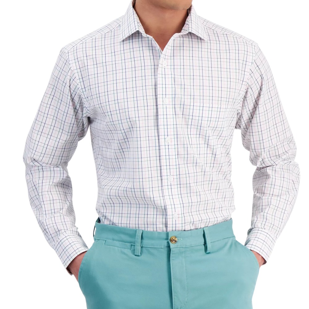 Club Room Men's Regular Fit Letto Plaid Dress‎ Shirt White 15.5 32/33